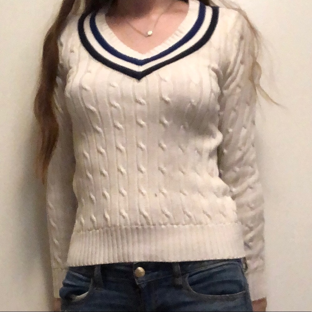 @White and blue pullover